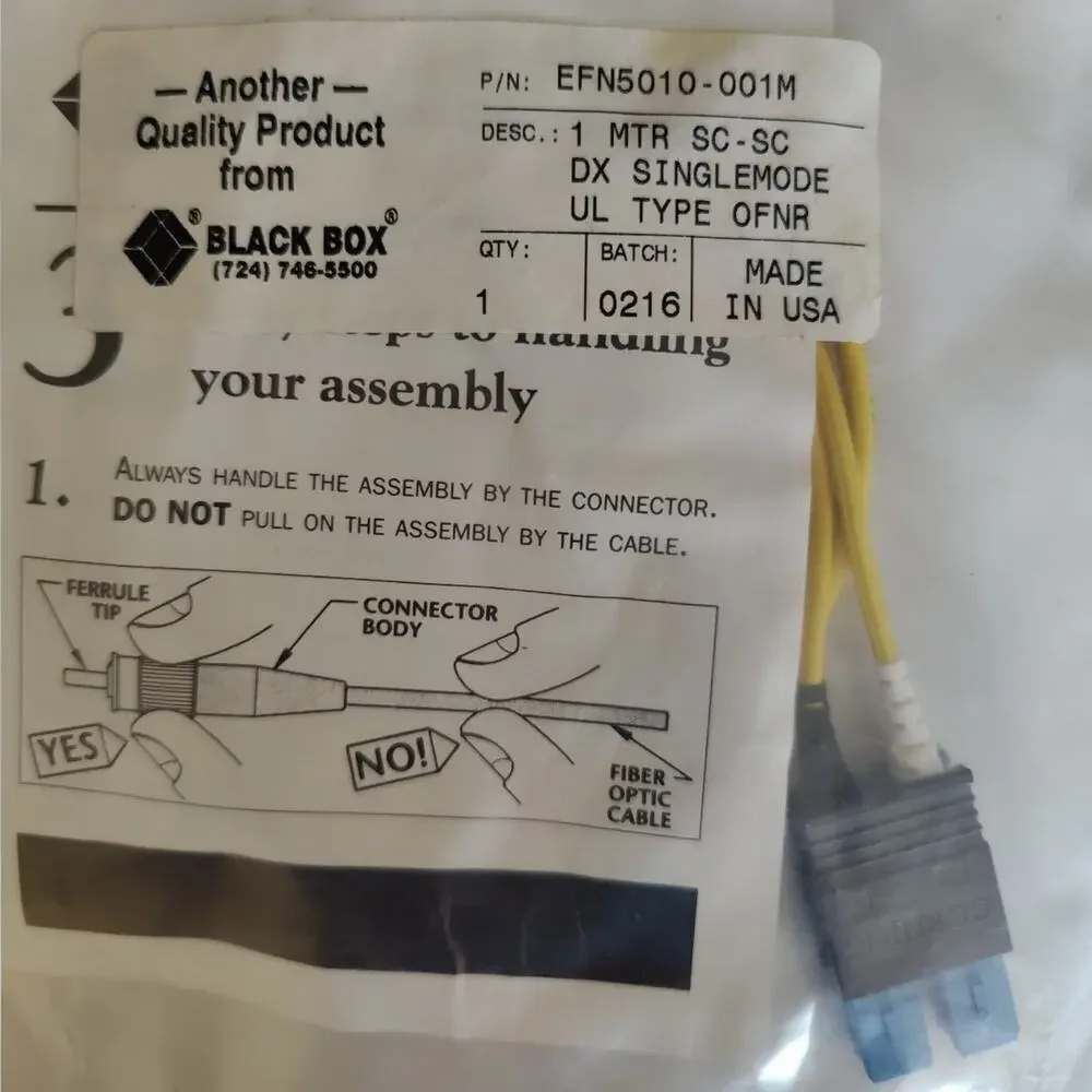 NEW Black Box EFN5010-001M fiber optic cable, 1 meter, SC-SC